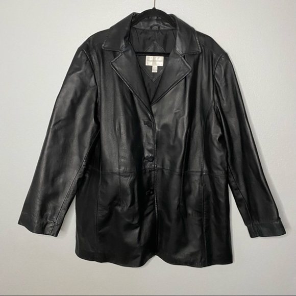 Women's Genuine Leather Jacket Worthington  3 Button Black -  Size 2XL - Picture 2 of 16